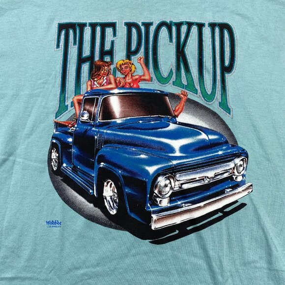 Vintage 90s T-Shirt Single Stitch Men XXL Teal The Pickup Fruit Of The Loom Best - Picture 2 of 10